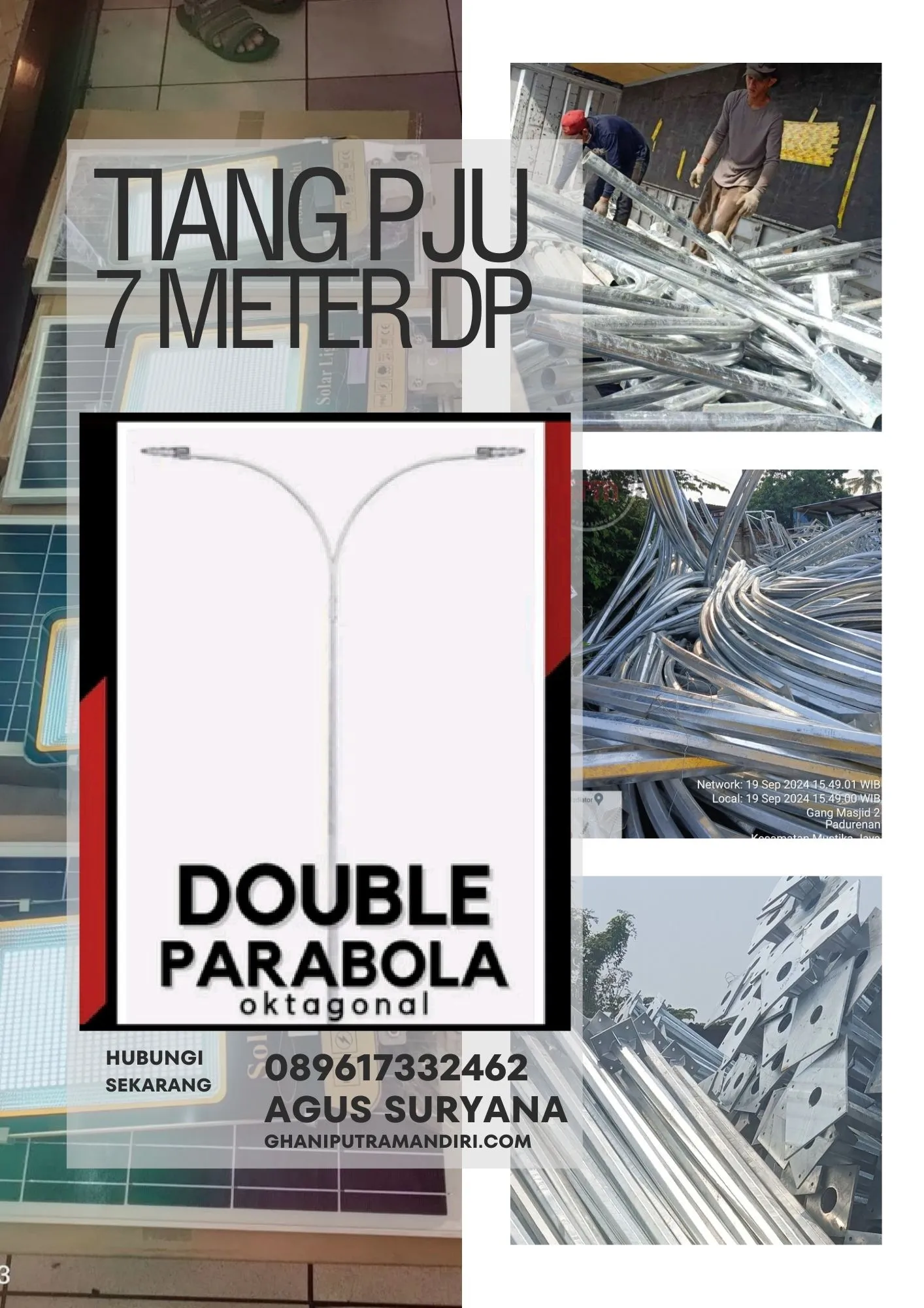 Tiang Lampu PJU Oktagonal 7 meter Double Parabole